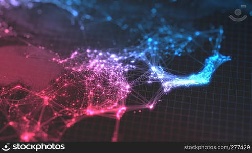 glowing city and human population density areas with linear connections between them. view of asia. suitable for technology, future and science themes. 3d illustration. glowing city and human population density areas with linear connections between them. view of asia. 3d illustration