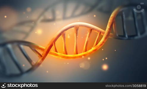 glowing DNA strand with sparks close-up full screen