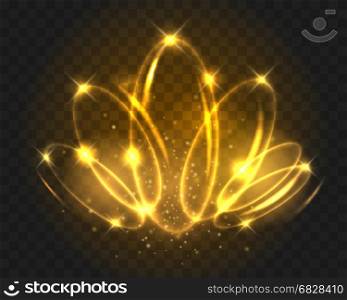 Glowing light circles on transparent background. Glowing light circles isolated on transparent background. Golden lights motion abstract effects on dark backdrop vector illustration