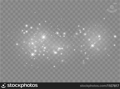 Glowing light effect with many glitter particles isolated on transparent background. Vector starry cloud with dust. Magic christmas decoration. Glowing light effect with glitter
