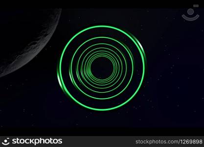 Glowing neon abstract futuristic light circle hi-tech space 3D Rendering