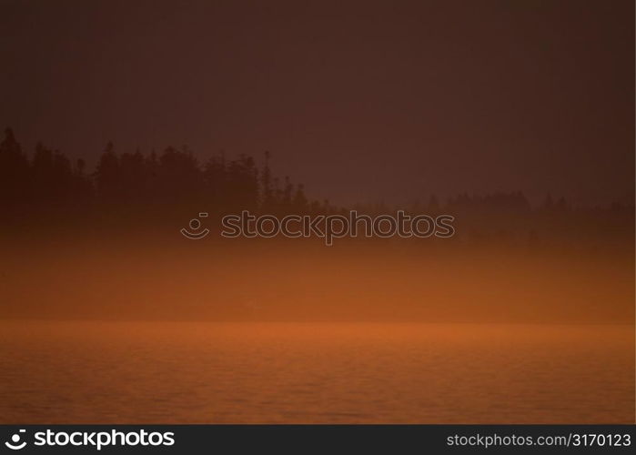 Glowing Red Lake At Sunset