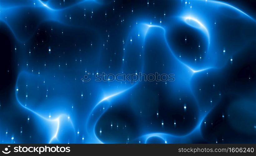 Glowing Sparkles And Bokeh On Flowing Blue Lines