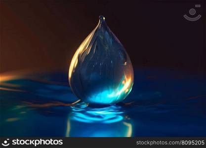 Glowing water drop. Texture liquid. Generate Ai. Glowing water drop. Generate Ai