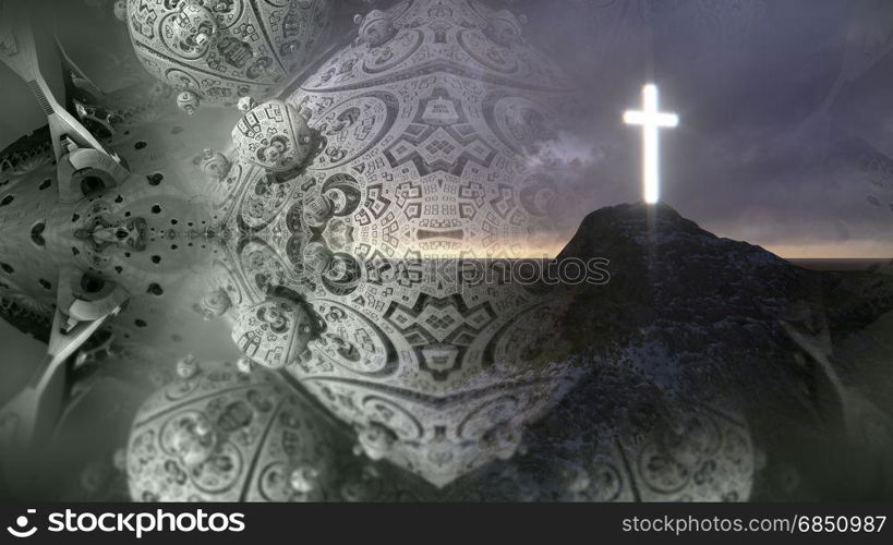 glowing wooden cross made in 3d software