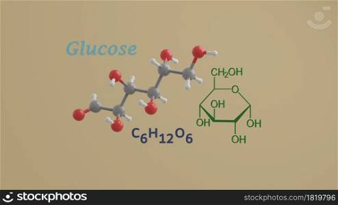 Glucose or dextrose reducing sugar aldose science chemical structure and model 3D rendering illustration