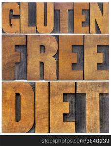 gluten free diet word abstract - isolated text in letterpress wood type