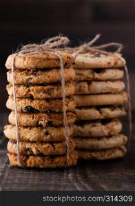 Gluten free oatmeal caramel cookies on white background