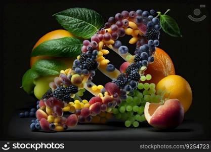 GMO food and Genetically modified crops or engineered agriculture concepts fruit and vegetables. Neural network AI generated art. GMO food and Genetically modified crops or engineered agriculture concepts fruit and vegetables. Neural network generated art