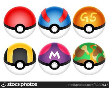 Go game balls vector set. Go game balls for monsters catching vector set. Hunt your creature