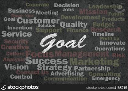 Goal concept with business related words on retro background