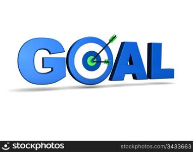 Goal concept with target and two arrows on green centre. On white background.