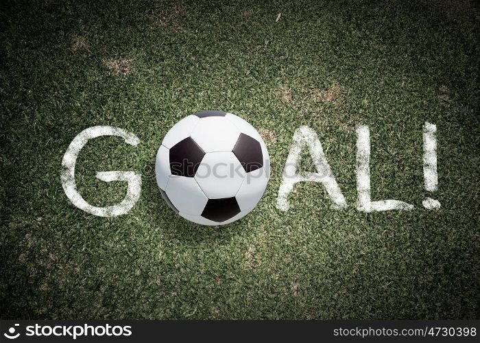 Goal word. Goal word on soccer field with ball instead of letter O