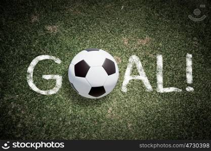 Goal word. Goal word on soccer field with ball instead of letter O