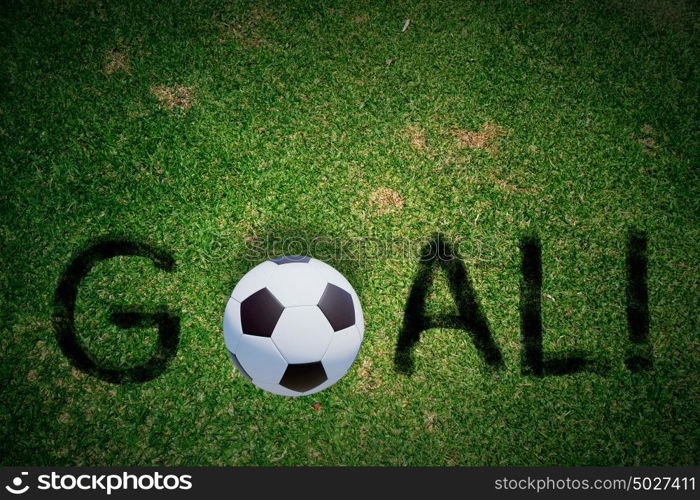 Goal word. Goal word on soccer field with ball instead of letter O