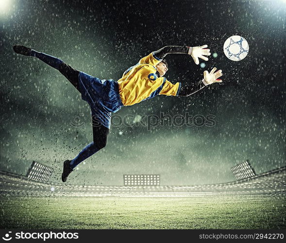 Goalkeeper catches the ball