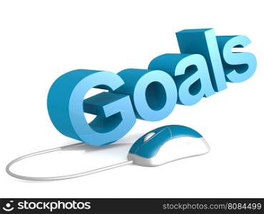 Goals word with blue mouse, 3D rendering