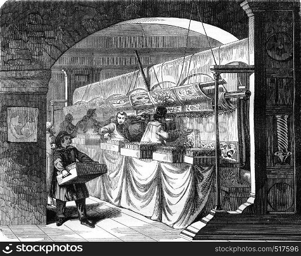 Gobelins Manufactory, Interior Workshop, vintage engraved illustration. Magasin Pittoresque 1845.
