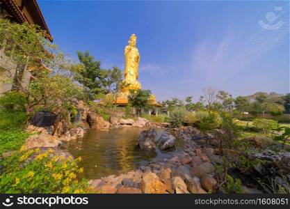 Goddess Guan Yin Shrine, Fo Guang Shan Thaihua Temple, Bangkok City, Thailand. Tourist attraction landmark.