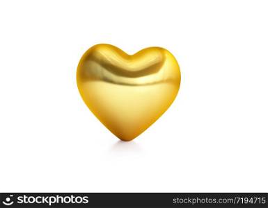 Gold 3D Render Heart shape icon on white. Love theme. Can be used as design element.