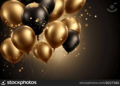Gold and black metallic helium air balloons. Generative Ai. High quality illustration. Gold and black metallic helium air balloons. Generative Ai