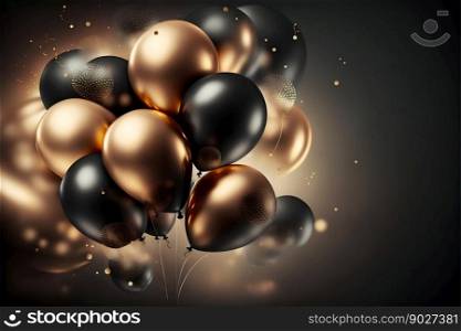 Gold and black metallic helium air balloons. Generative Ai. High quality illustration. Gold and black metallic helium air balloons. Generative Ai