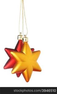 Gold and red Christmas stars isolated over a white background