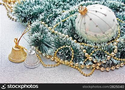 Gold and silver bell on the Christmas decoration