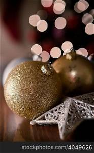 Gold and silver christmas baubles