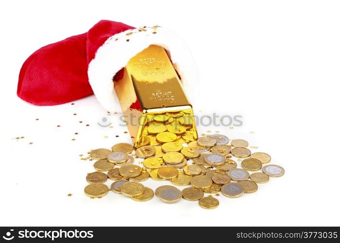 Gold bar and euro money out of santa&rsquo;s hat