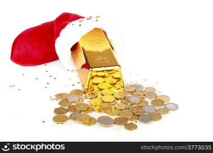 Gold bar and euro money out of santa&rsquo;s hat