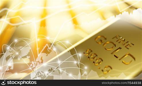 Gold bar stock market with graph and chart 3D Render