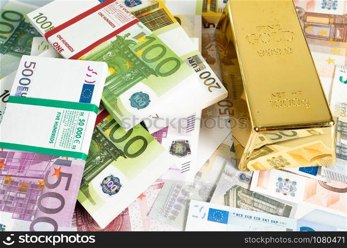 Gold bars, Financial, business investment concept. Euro Money