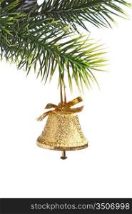 gold bell on the Christmas tree isolated on white background