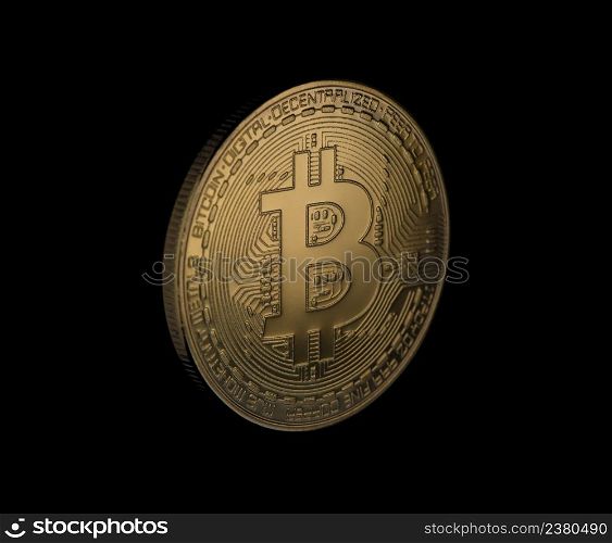 gold bitcoin on a black background, close-up. electronic money isolated. coins are bitcoin and litecoin