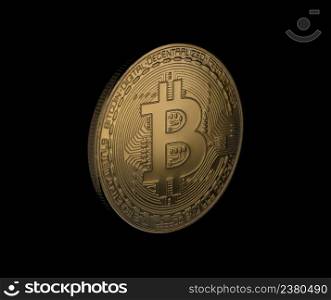 gold bitcoin on a black background, close-up. electronic money isolated. coins are bitcoin and litecoin