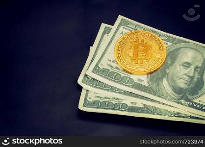 Gold bitcoin on us dollar with currency virtual digital, finance and money, business market concept.