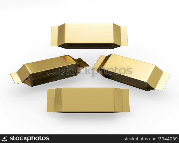 Gold blank package for long rectangle shape product with clipping path, packaging or wrapper for Chocolate ,cookies, biscuit, milk bar, wafers, crackers, snacks or any kind of food