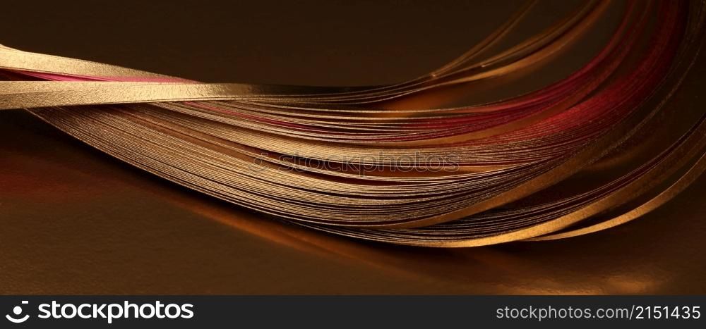 Gold (bronze) wave on brown. Abstract horizontal long backgound.