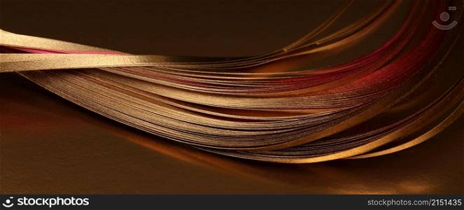 Gold (bronze) wave on brown. Abstract horizontal long backgound.