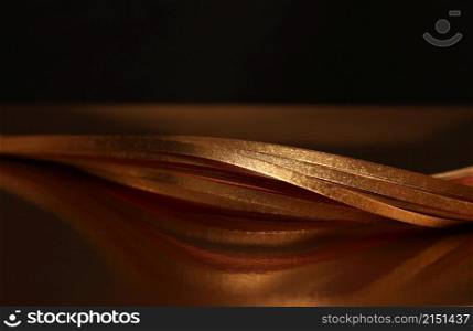 Gold (bronze) wave on brown. Abstract horizontal luxury backgound.