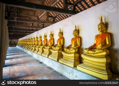 Gold Buddha statues in Wat Phutthaisawan temple, Ayutthaya, Thailand. Gold Buddha statues, Wat Phutthaisawan temple, Ayutthaya, Thailand