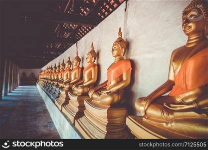Gold Buddha statues in Wat Phutthaisawan temple, Ayutthaya, Thailand. Gold Buddha statues, Wat Phutthaisawan temple, Ayutthaya, Thailand