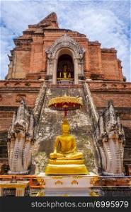 Gold Buddha, Wat Chedi Luang temple big Stupa in Chiang Mai, Thailand. Gold Buddha, Wat Chedi Luang temple big Stupa, Chiang Mai, Thailand