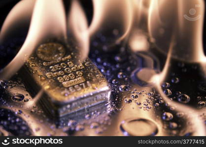 gold bullion and flame. safe investments.