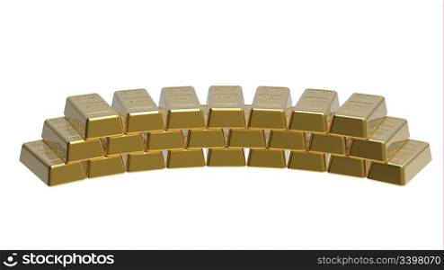 Gold bullion isolated on white 3d render