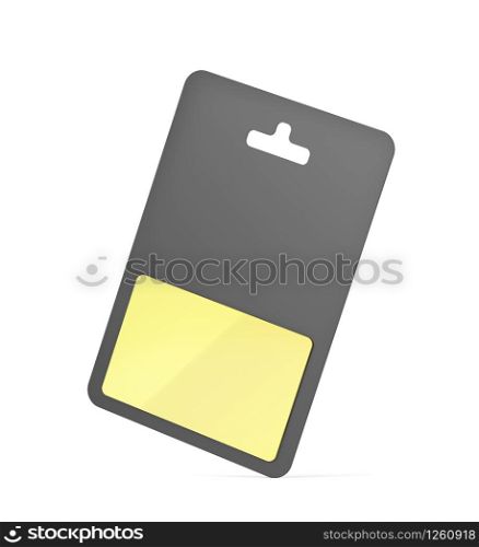 Gold card in blister packaging on white background