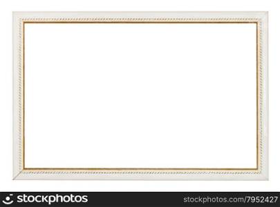 gold carved narrow white picture frame with cut out blank space isolated on white background