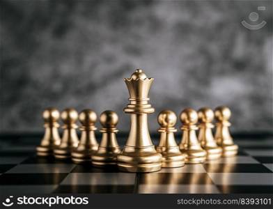 Gold Chess on chess board game for business metaphor leadership concept 