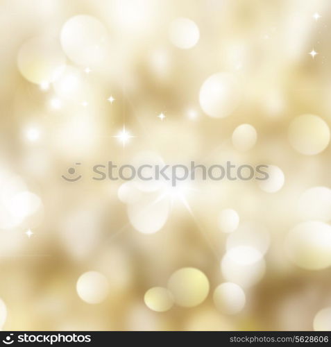 Gold Christmas background with bokeh lights and stars